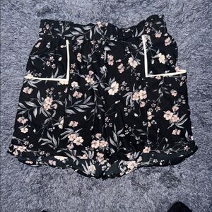Floral Black Shorts with Pink and White Accents